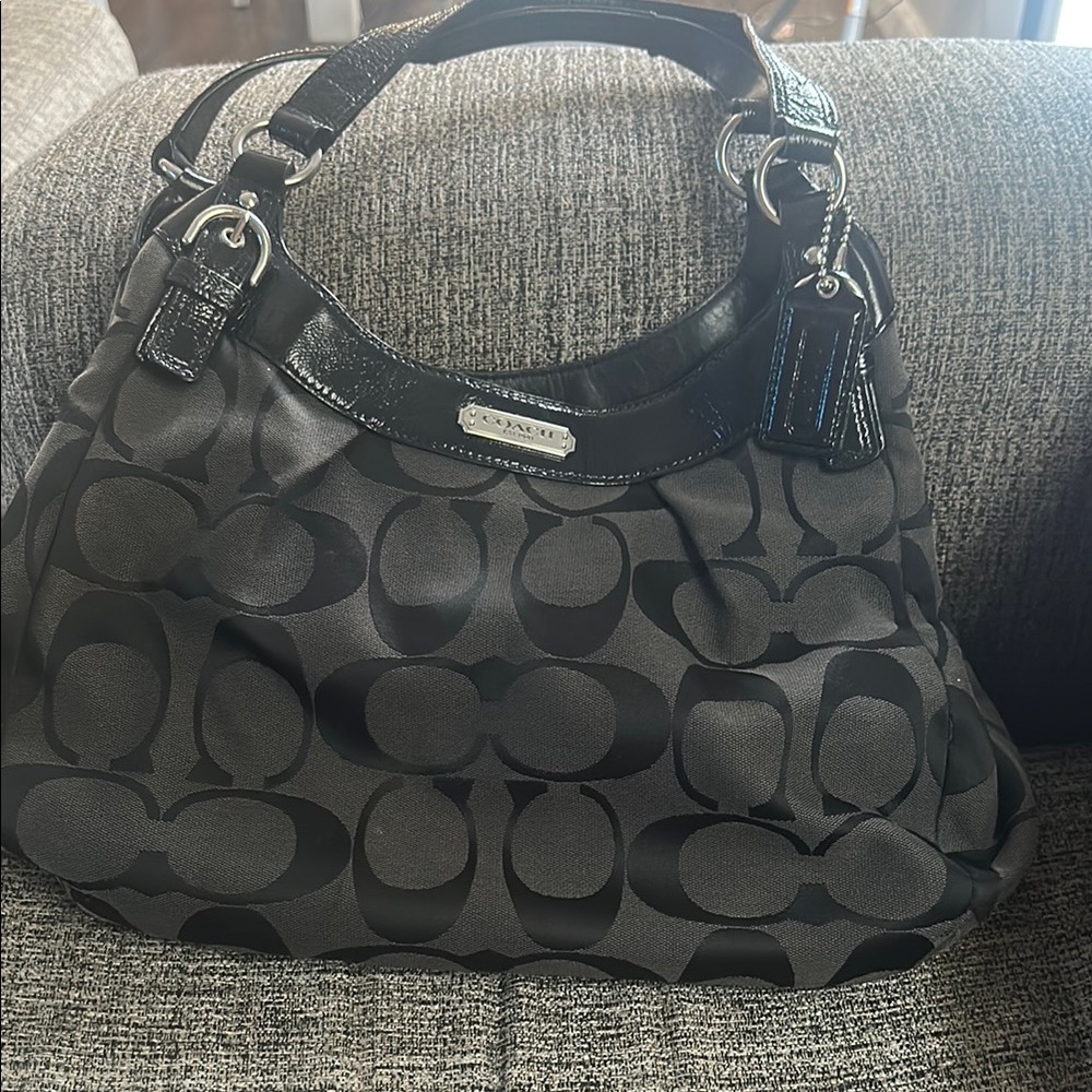 Coach Black Shoulder Bag with Signature Monogram